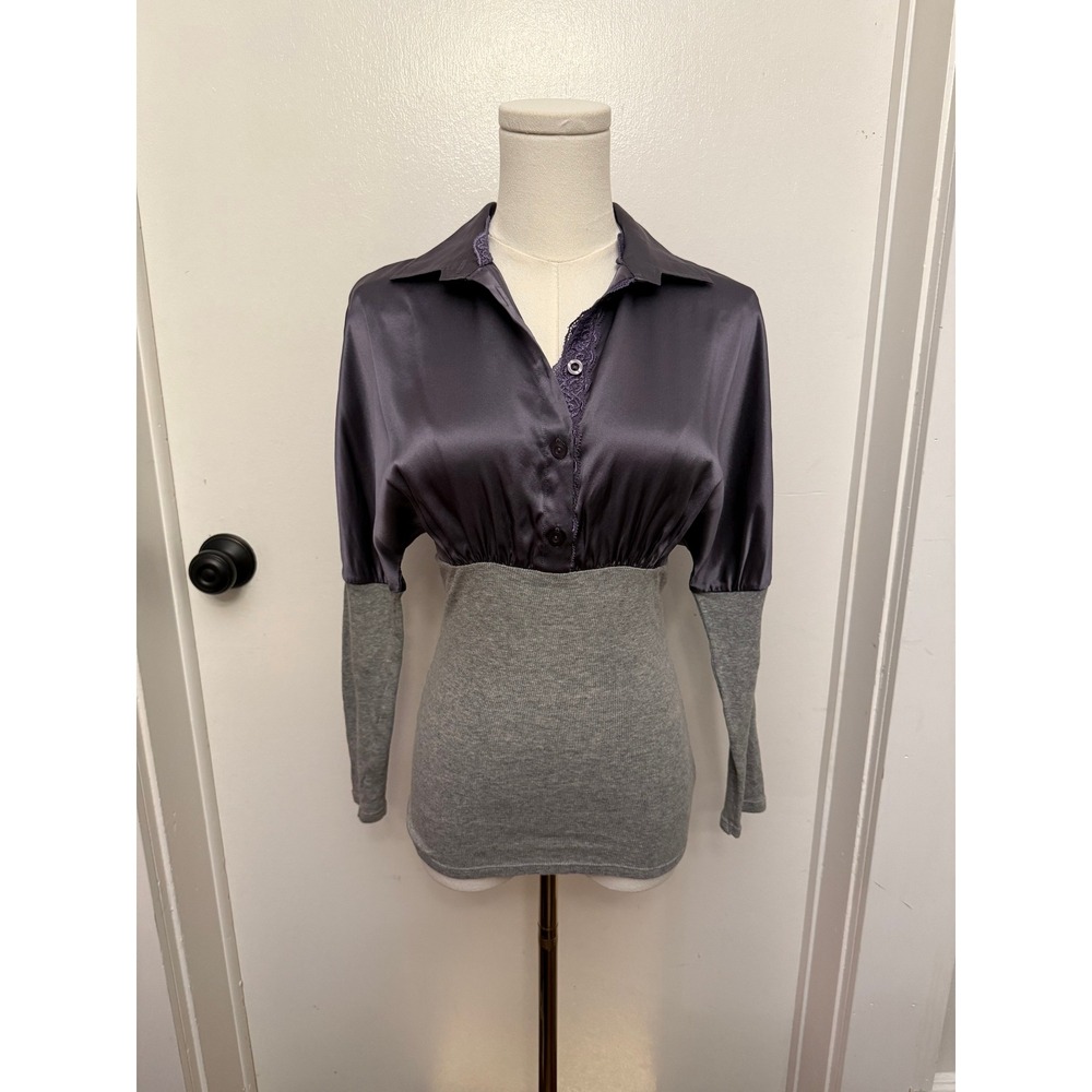 VTG Y2K Intimissimi Lace Satin Rib Knit Mixed Media Babydoll Blouse Top Small